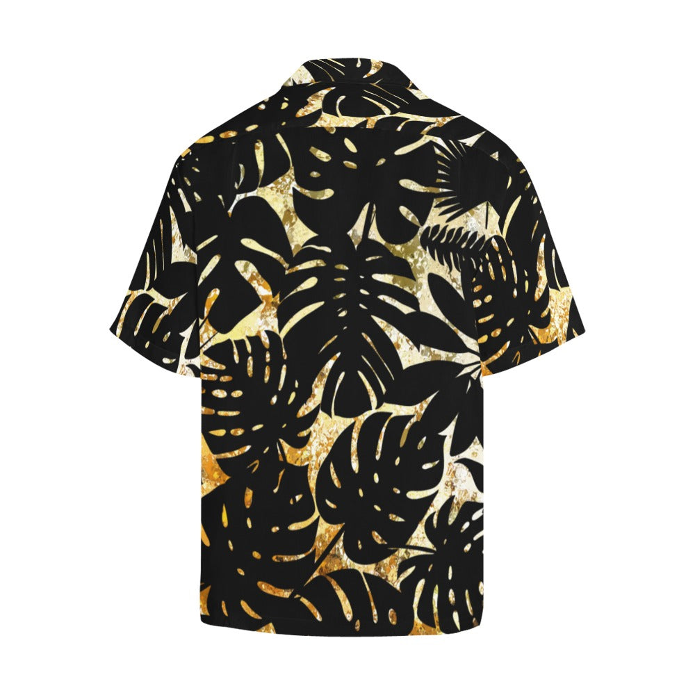 Black Tropical Leaves Pattern Shirt in Sizes up to 5XL