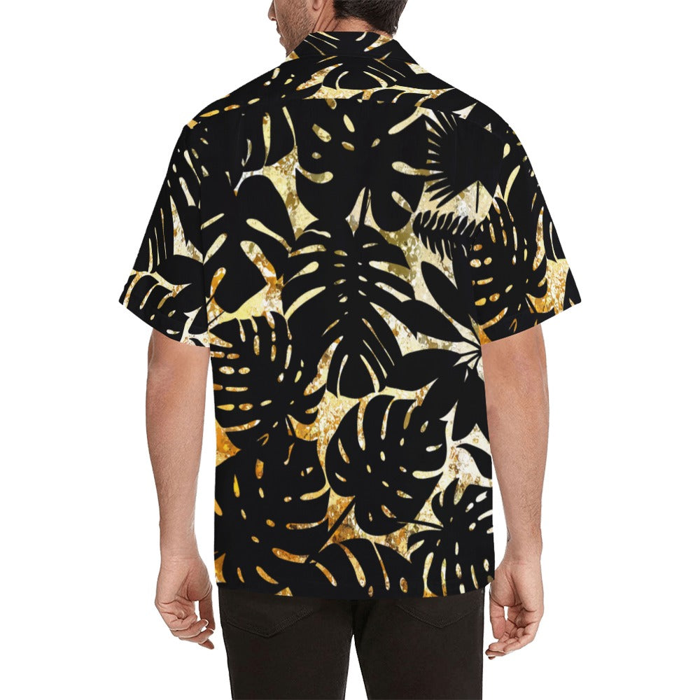 Black Tropical Leaves Pattern Shirt in Sizes up to 5XL