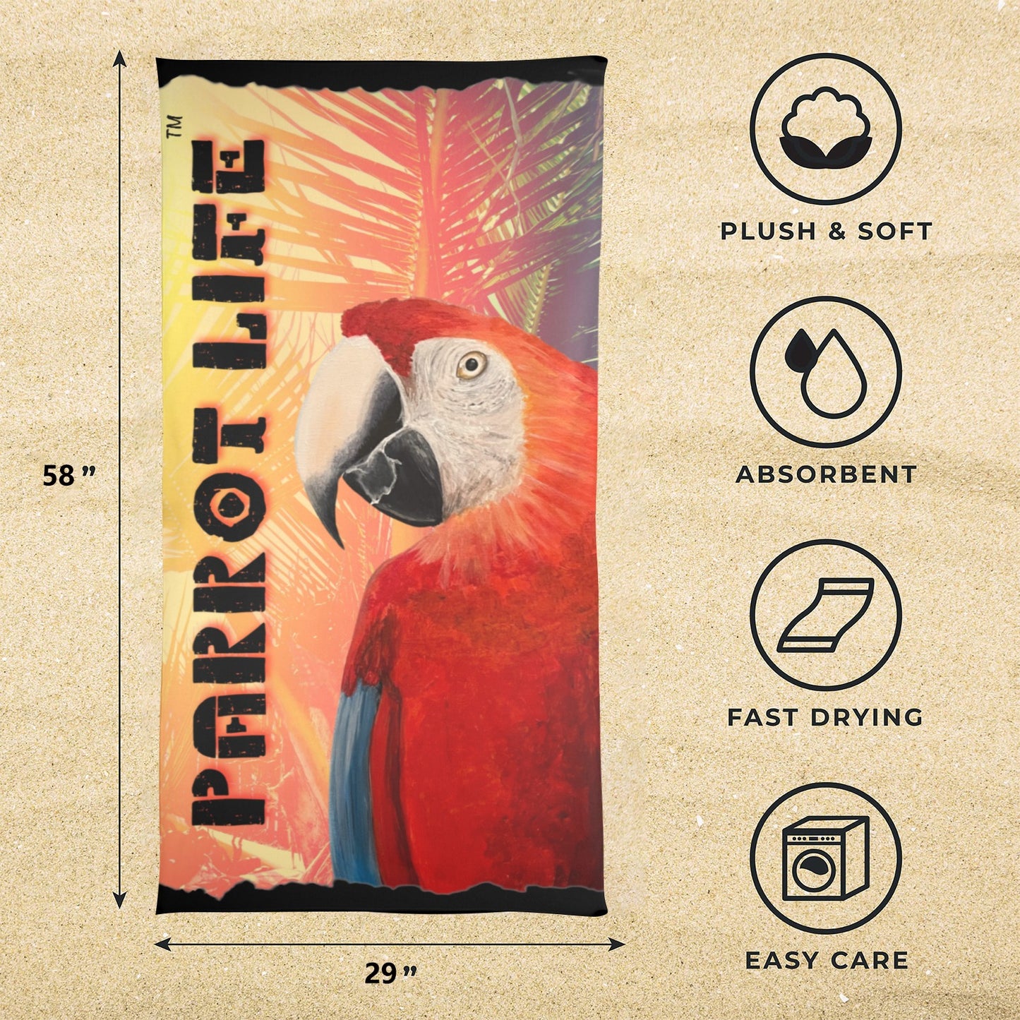 Parrot Life Beach Towel 29x58