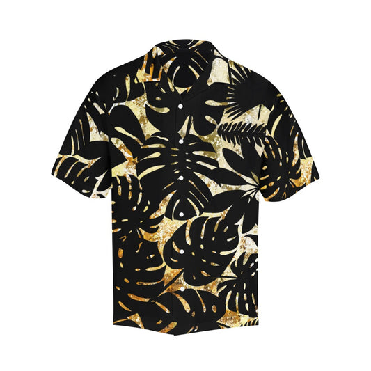 Black Tropical Leaves Pattern Shirt in Sizes up to 5XL